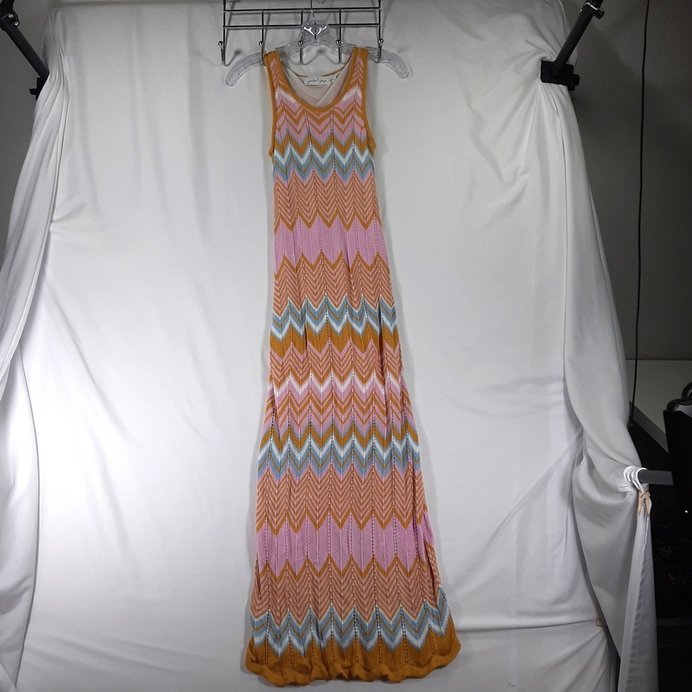 Petal + Pup Chevron Knit Sleeveless Maxi Dress Pink Yellow Blue US 0 Boho - Picture 3 of 10